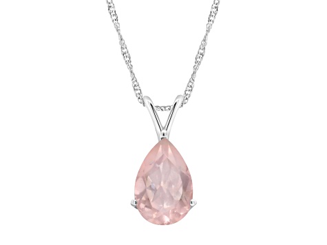 12x8mm Pear Shape Rose Quartz Rhodium Over Sterling Silver Pendant With Chain