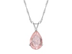 12x8mm Pear Shape Rose Quartz Rhodium Over Sterling Silver Pendant With Chain