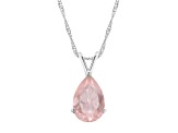 12x8mm Pear Shape Rose Quartz Rhodium Over Sterling Silver Pendant With Chain