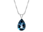 12x8mm Pear Shape London Blue Topaz Rhodium Over Sterling Silver Pendant With Chain