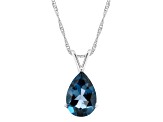 12x8mm Pear Shape London Blue Topaz Rhodium Over Sterling Silver Pendant With Chain