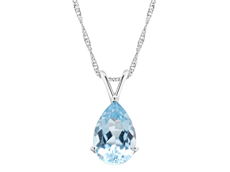 12x8mm Pear Shape Sky Blue Topaz Rhodium Over Sterling Silver Pendant With Chain