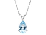 12x8mm Pear Shape Sky Blue Topaz Rhodium Over Sterling Silver Pendant With Chain