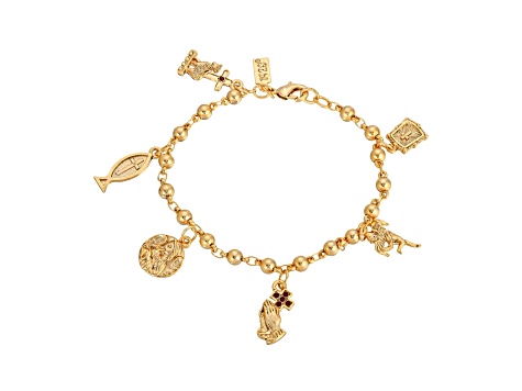Symbol of Faith Gold Tone Religious Charm Bracelet