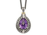 Sterling Silver Antiqued with 14K Accent Diamond and Amethyst Necklace