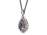 Sterling Silver Antiqued with 14K Accent Diamond and Amethyst Necklace