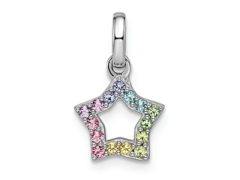 Rhodium Over Sterling Silver Rainbow Nano Crystal Star Pendant