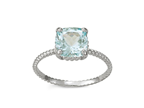 Square Cushion Aquamarine 10K White Gold Twist Band Ring 1.55ctw