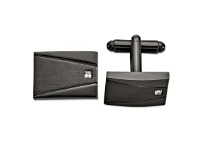 Stainless Steel Brushed and Polished Gun Metal IP with Cubic Zirconia Cuff Links