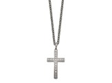 White Cubic Zirconia Stainless Steel Men's Cross Pendant With Chain