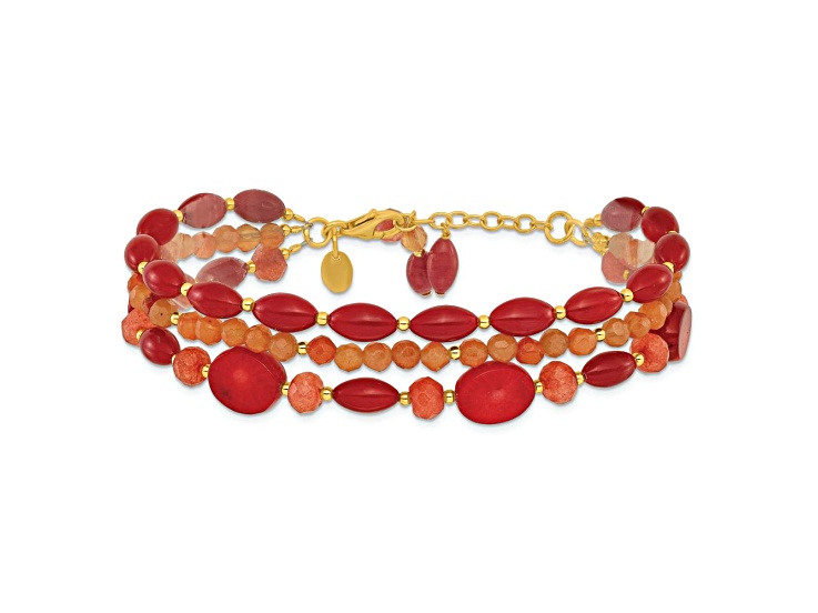 14K Yellow Gold Over Sterling Silver Aventurine/Coral/Jade 1-inch Extension  Bracelet