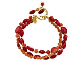 14K Yellow Gold Over Sterling Silver Aventurine/Coral/Jade 1-inch Extension Bracelet