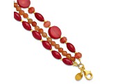 14K Yellow Gold Over Sterling Silver Aventurine/Coral/Jade 1-inch Extension Bracelet