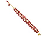 14K Yellow Gold Over Sterling Silver Aventurine/Coral/Jade 1-inch Extension Bracelet