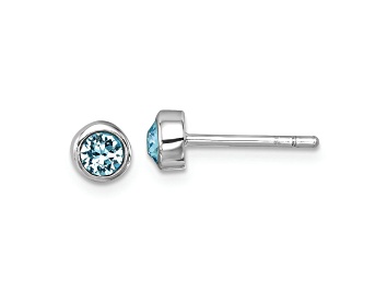 Picture of Rhodium Over Sterling Silver Polished Blue Crystal 3.5mm Post Earrings