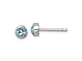 Rhodium Over Sterling Silver Polished Blue Crystal 3.5mm Post Earrings