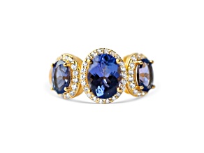 18K Yellow Gold Over Sterling Silver Oval Tanzanite and White Zircon Ring 2.97ctw