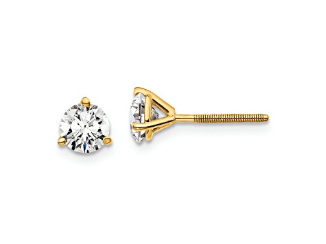 14K Yellow Gold Certified Lab Grown Diamond 1ct. VS/SI GH+, 3 Prong Screwback Earrings