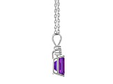 9x7mm Emerald Cut Amethyst 1/10 ctw Diamond 14k White Gold Pendant With Chain