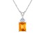 9x7mm Emerald Cut Citrine 1/10 ctw Diamond 14k White Gold Pendant With Chain