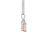 9x7mm Emerald Cut Morganite 1/10 ctw Diamond 14k White Gold Pendant With Chain