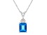 9x7mm Emerald Cut Blue Topaz 1/10 ctw Diamond 14k White Gold Pendant With Chain