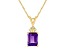 9x7mm Emerald Cut Amethyst 1/10 ctw Diamond 14k Yellow Gold Pendant With Chain