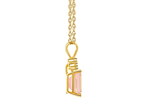 9x7mm Emerald Cut Morganite 1/10 ctw Diamond 14k Yellow Gold Pendant With Chain