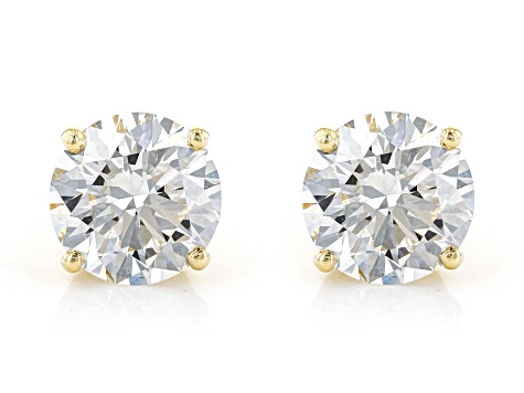 White Lab-Grown Diamond 14K YG Solitaire Stud Earrings 2ctw G Color VS2 Clarity