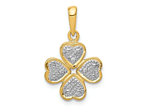 14K Yellow Gold 0.02ct.Diamond Four Leaf Clover Pendant