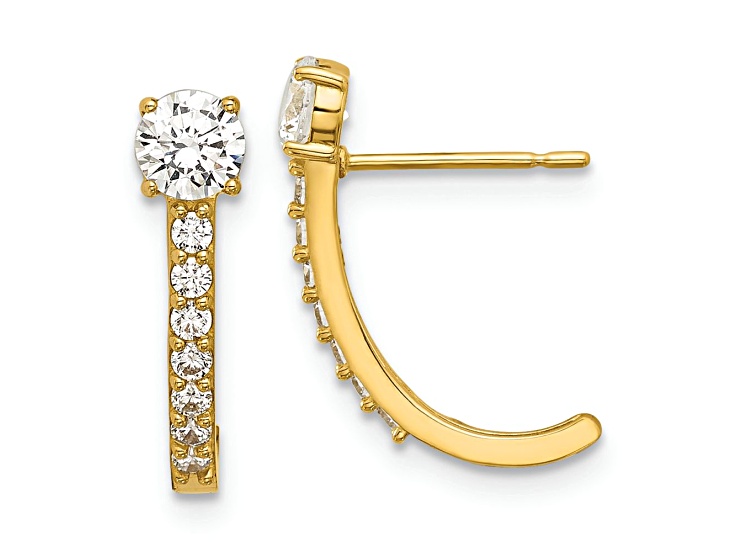 14k Yellow Gold Polished Cubic Zirconia 5/8" J-Hoop Earrings
