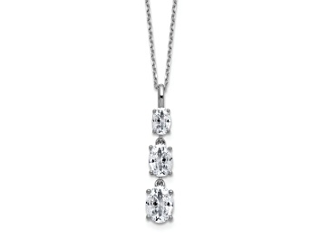 Picture of Rhodium Over Sterling Silver Polished Graduated Oval Cubic Zirconia Necklace