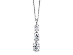 Rhodium Over Sterling Silver Polished Graduated Oval Cubic Zirconia Necklace