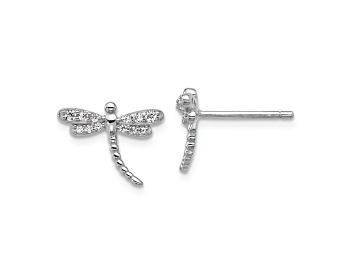 Picture of Rhodium Over Sterling Silver Polished Cubic Zirconia Dragonfly Post Earrings