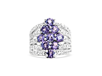 Picture of Rhodium Over Sterling Silver Round Tanzanite and White Zircon Ring 2.38ctw