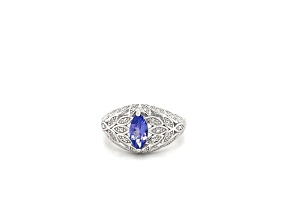 Tanzanite 9x4.5mm Marquise and White Zircon Rhodium Over Sterling Silver Ring