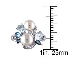 Freshwater Cultured Pearl, Blue Topaz and Created White Sapphire Cluster Ring in Sterling Silver