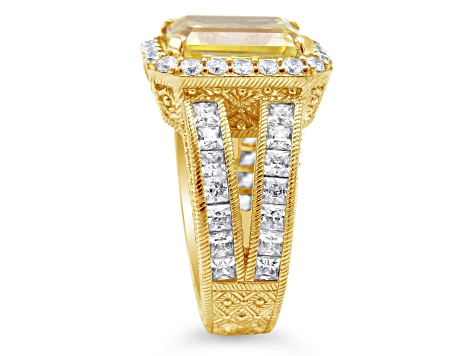 Judith Ripka Canary and White Cubic Zirconia 14k Gold Clad Ring 11.21ctw