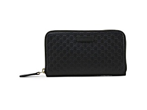 Gucci Microguccissima GG Black Leather Zip Around Continental Wallet