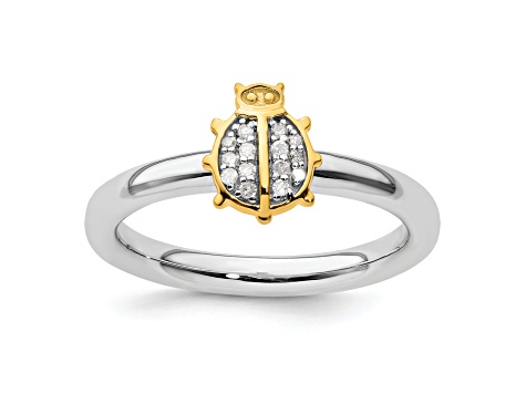 14K Yellow Gold Over Sterling Silver Stackable Expressions Ladybug Diamond Ring 0.06ctw