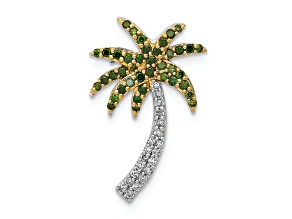 14K Two-tone Gold  White and Green Diamond Palm Tree Chain Slide Pendant