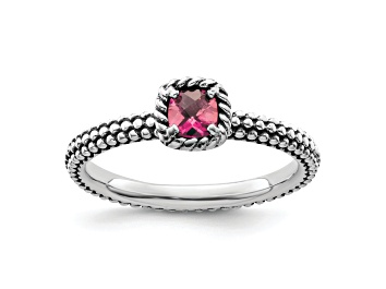 Picture of Sterling Silver Stackable Expressions Checker-cut Pink Tourmaline Ring 0.24ctw