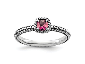 Sterling Silver Stackable Expressions Checker-cut Pink Tourmaline Ring 0.24ctw