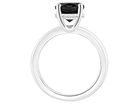 10x8mm Oval Black Onyx With Diamond Accents Rhodium Over Sterling Silver Hidden Halo Ring