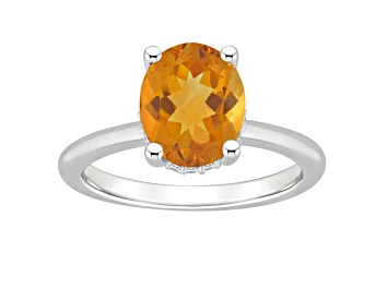 Picture of 10x8mm Oval Citrine With Diamond Accents Rhodium Over Sterling Silver Hidden Halo Ring