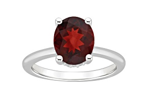 10x8mm Oval Garnet With Diamond Accents Rhodium Over Sterling Silver Hidden Halo Ring