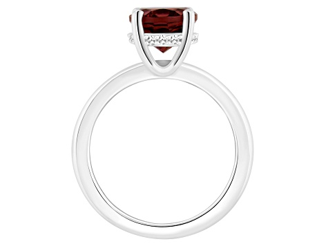 10x8mm Oval Garnet With Diamond Accents Rhodium Over Sterling Silver Hidden Halo Ring