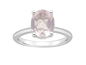 10x8mm Oval Rose Quartz With Diamond Accents Rhodium Over Sterling Silver Hidden Halo Ring