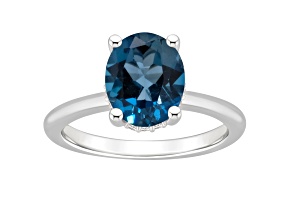 10x8mm Oval London Blue Topaz With Diamond Accents Rhodium Over Sterling Silver Hidden Halo Ring