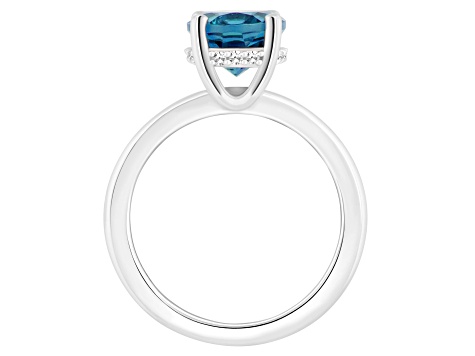 10x8mm Oval London Blue Topaz With Diamond Accents Rhodium Over Sterling Silver Hidden Halo Ring